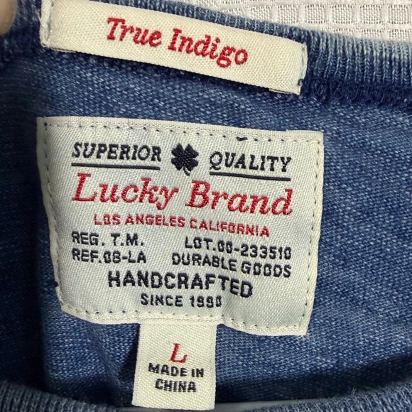 Lucky Brand Long Sleeve Shirt Large Blue True Indigo Slub Knit Crew Neck - Picture 3 of 3